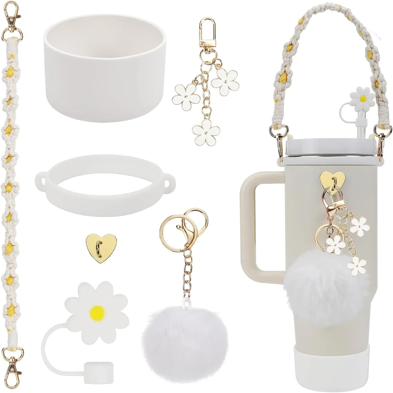 7Pcs for Cup Accessory Set Includes 1 Water Bottle Handle Strap 1 fixed cup cover 1 Cup Boot 1 Straw Cover 3 Charms Coffee cup
7Pcs for Cup Accessory Set Includes 1 Water Bottle Handle Strap 1 fixed cup cover 1 Cup Boot 1 Straw Cover 3 Charms Coffee cup