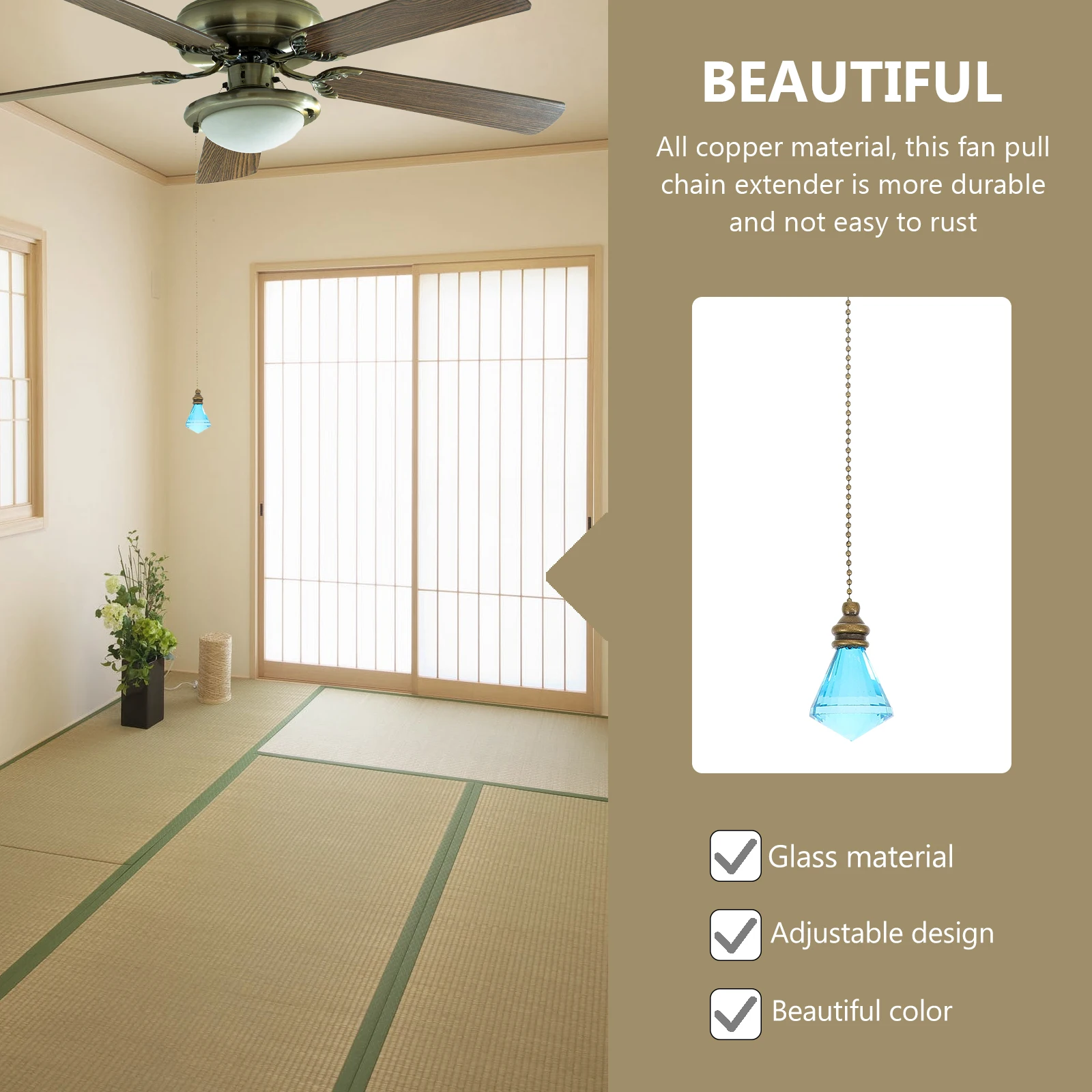 Fan Pull Chain Extender Glass Charm Adjustable Length Ceiling Light Pull Chain Replacement for Pendant Lamps Ceiling Fans
Fan Pull Chain Extender Glass Charm Adjustable Length Ceiling Light Pull Chain Replacement for Pendant Lamps Ceiling Fans