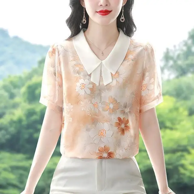 Chiffon Blouse for Women Short Sleeved Summer New Style Elegant Floral Print Distinctive Middle Aged Top
Chiffon Blouse for Women Short Sleeved Summer New Style Elegant Floral Print Distinctive Middle Aged Top