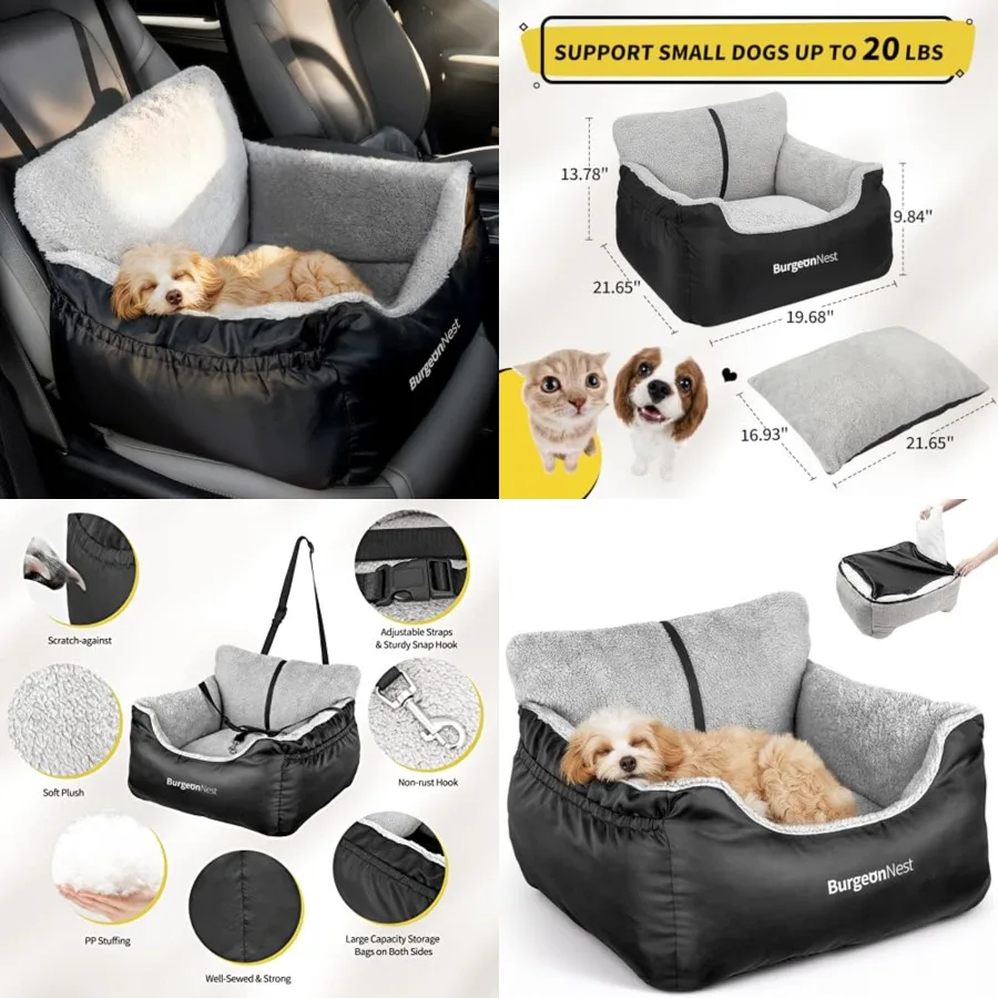 Dog Car Seat for Dogs, Soft Pet Car Travel Home Bed Under 25 lbs, Fully Detachable and Washable Cat Booster Carseats with Stora
Dog Car Seat for Dogs, Soft Pet Car Travel Home Bed Under 25 lbs, Fully Detachable and Washable Cat Booster Carseats with Stora