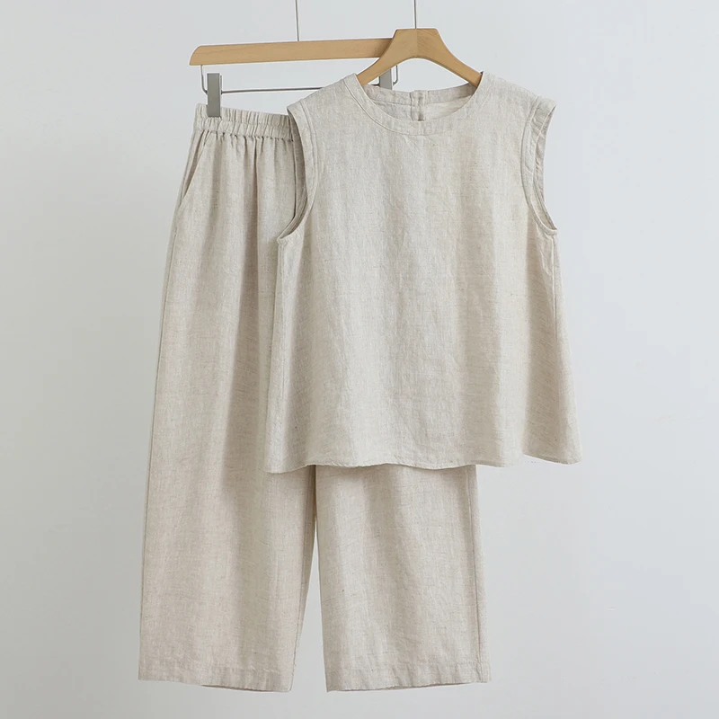 Summer New Loose Cotton Linen Svel Set Women's T-irt Wide Leg on Pants Two-piece Thin Faion Ensemble
Summer New Loose Cotton Linen Svel Set Women's T-irt Wide Leg on Pants Two-piece Thin Faion Ensemble