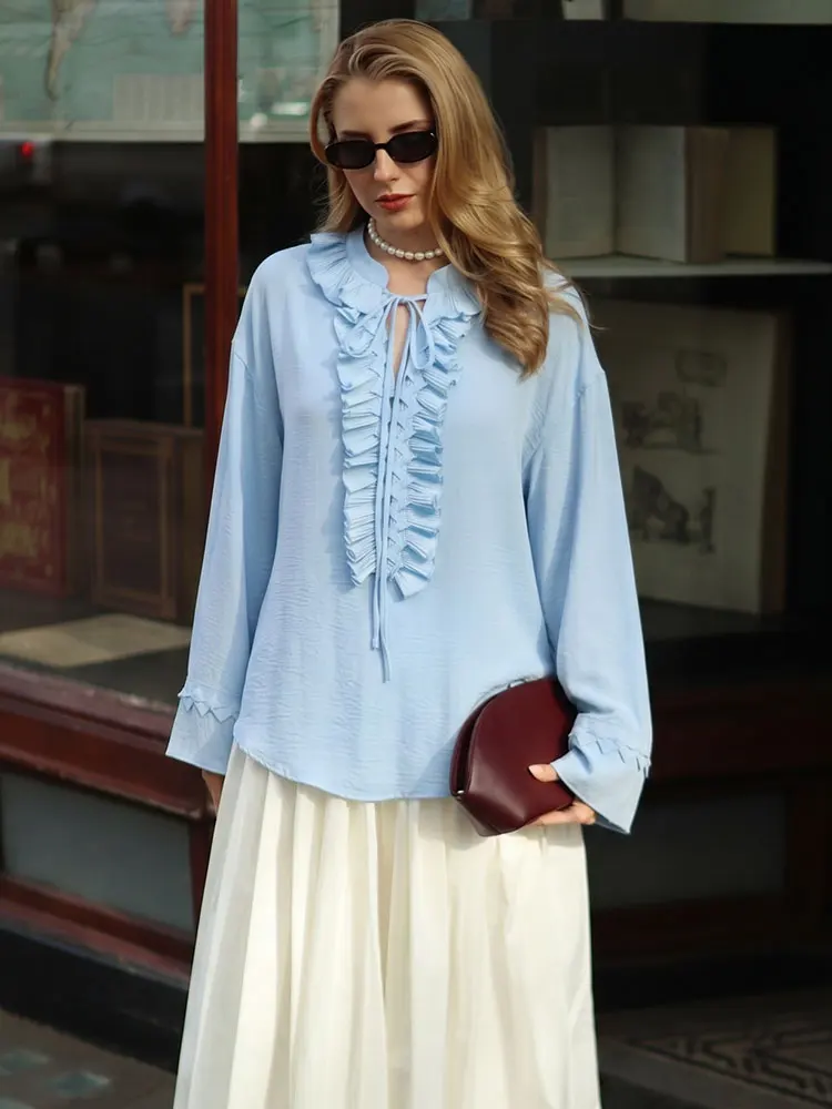 HH Woman Trendy Loose Solid Ruffle Blouse Lace Up V-Neck Shirt for Womens Street Style Elegant Party Casual Beach Vacation Tops
HH Woman Trendy Loose Solid Ruffle Blouse Lace Up V-Neck Shirt for Womens Street Style Elegant Party Casual Beach Vacation Tops