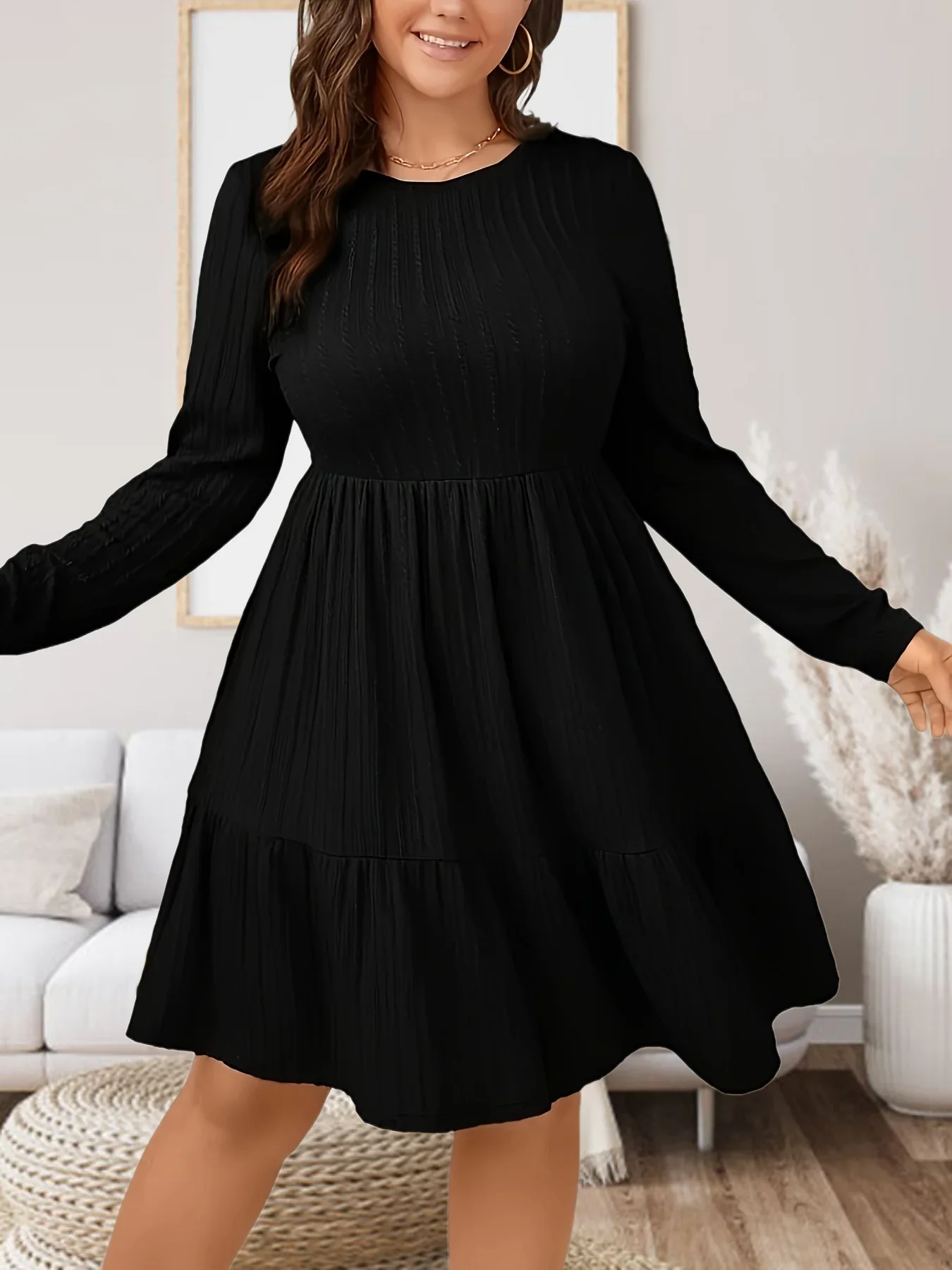 Fashion Women's Plus Size Knit Ruffle Hem Long Sleeved Dress Comfortable Ankle Length Dress
Fashion Women's Plus Size Knit Ruffle Hem Long Sleeved Dress Comfortable Ankle Length Dress