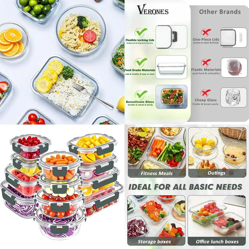 Стеклянный набор для хранения продуктов в микроволновой печи, духовке и морозильной камере, 12 герметичных контейнеров с крышками, без BPA, серый
Стеклянный набор для хранения продуктов в микроволновой печи, духовке и морозильной камере, 12 герметичных контейнеров с крышками, без BPA, серый