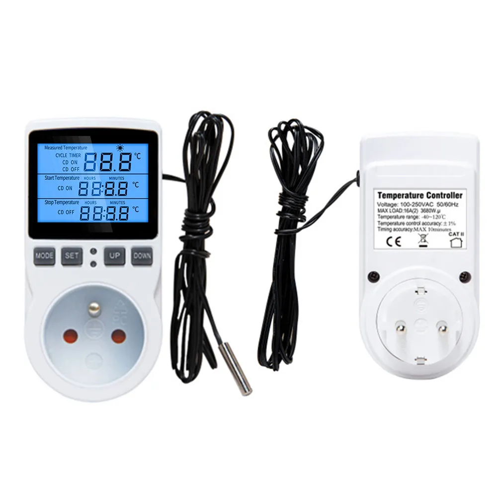 Digital Temperature Controller Thermostat Timer Switch 110/220V EU/US/AU/UK Plug Socket With Temperature Sensor
Digital Temperature Controller Thermostat Timer Switch 110/220V EU/US/AU/UK Plug Socket With Temperature Sensor