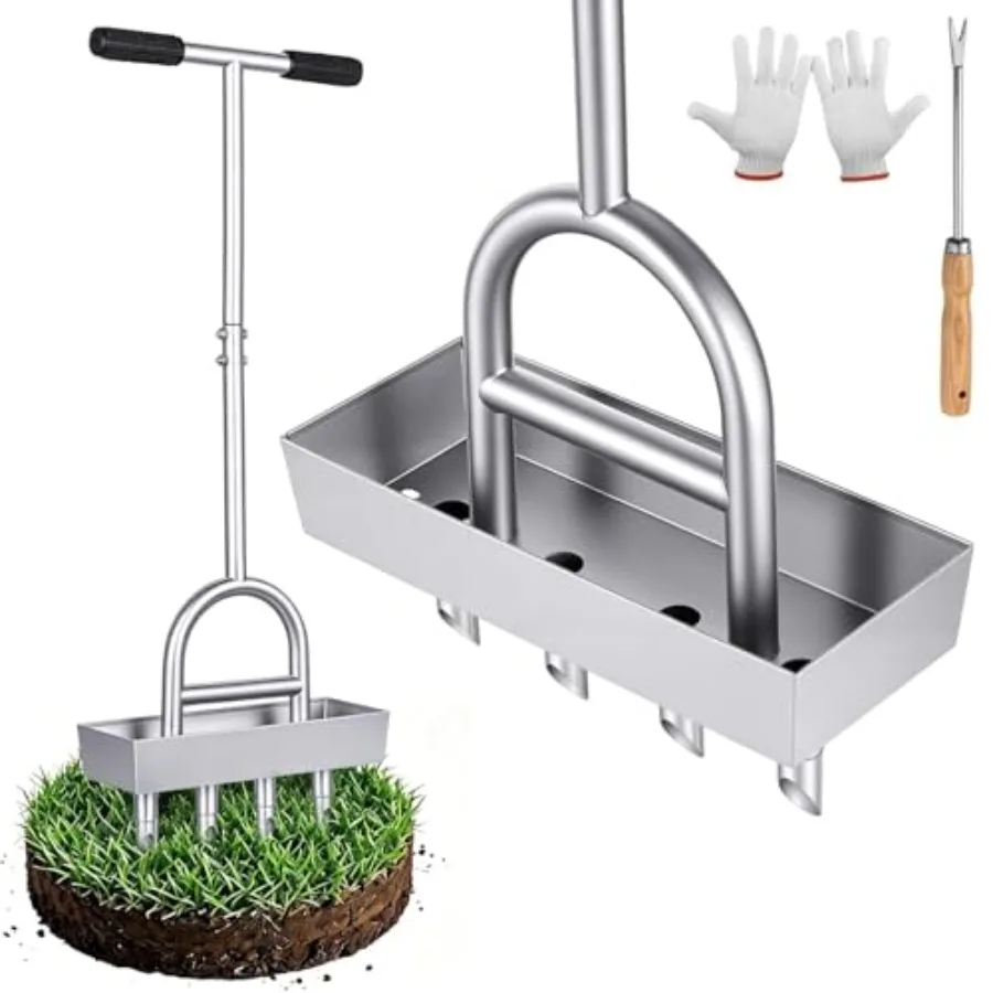 Lawn Coring Aerator, Manual Lawn Aerator Tool with 4 Stainless Steel Plug Corer, Pre-Assembled Grass Aerating Tool with Soil Co
Lawn Coring Aerator, Manual Lawn Aerator Tool with 4 Stainless Steel Plug Corer, Pre-Assembled Grass Aerating Tool with Soil Co
