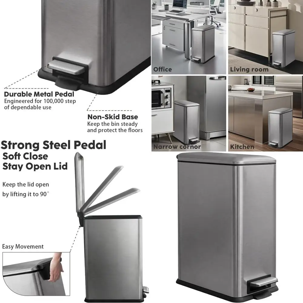 30L Grey Stainless Steel Step-On Trash Can with Removable Inner Bucket for Bathroom, Kitchen, and Office
30L Grey Stainless Steel Step-On Trash Can with Removable Inner Bucket for Bathroom, Kitchen, and Office
