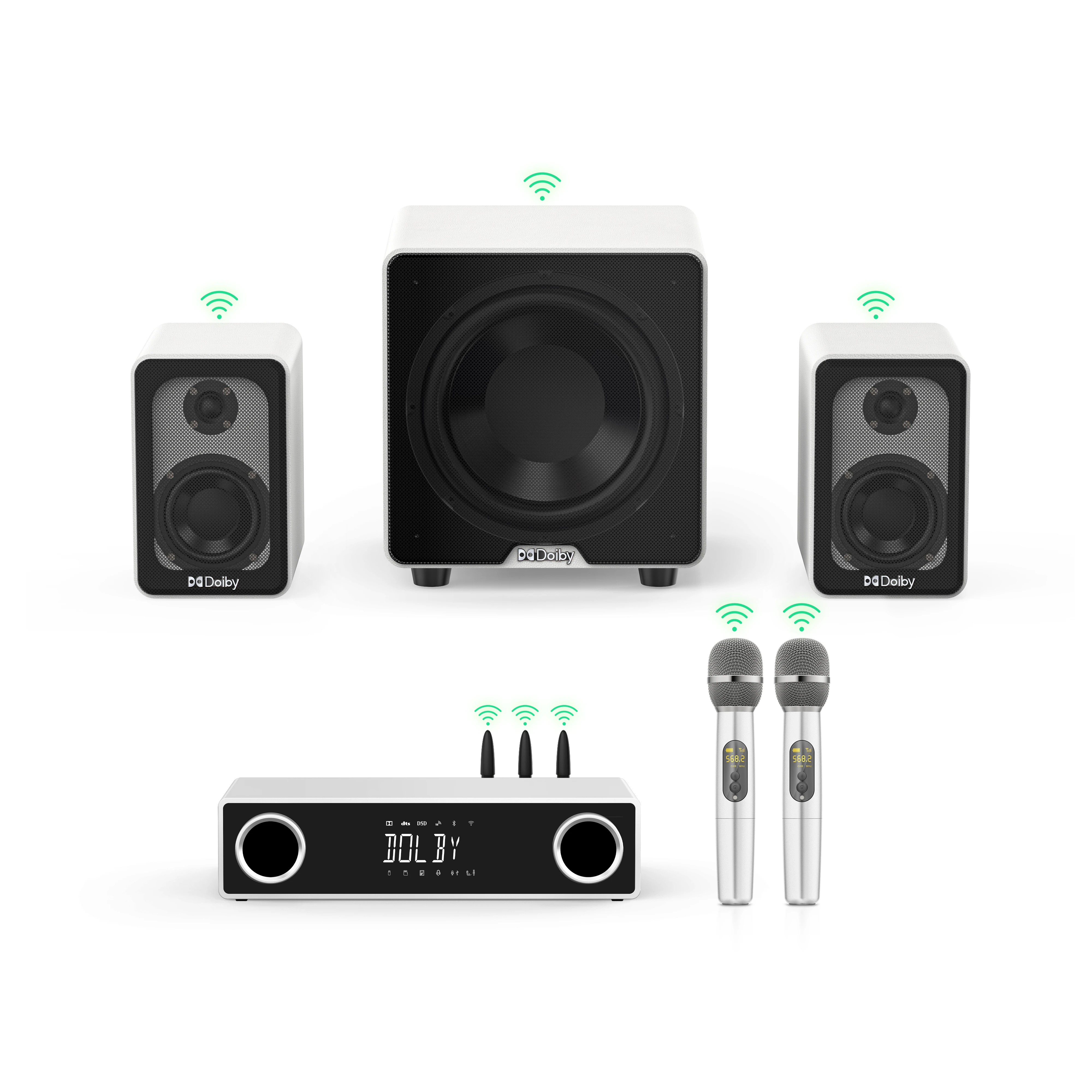 New 5.1 Channel 5G Wireless Audio System Connects to the Home Audio and Video Set with a Wireless Microphone Hifi Speakers
New 5.1 Channel 5G Wireless Audio System Connects to the Home Audio and Video Set with a Wireless Microphone Hifi Speakers