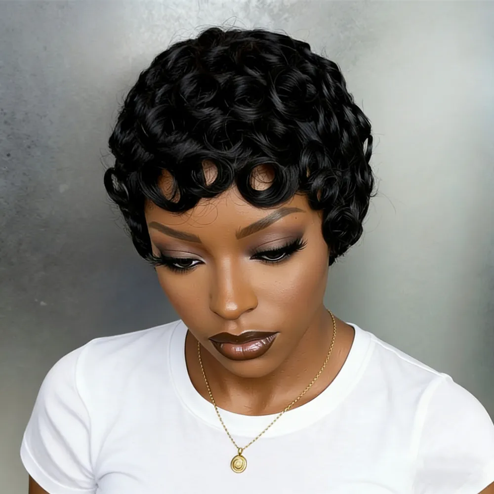 pixie cut hair wig Party holidays gift wig curly short human hair wig machine made human hair wigs for women
pixie cut hair wig Party holidays gift wig curly short human hair wig machine made human hair wigs for women