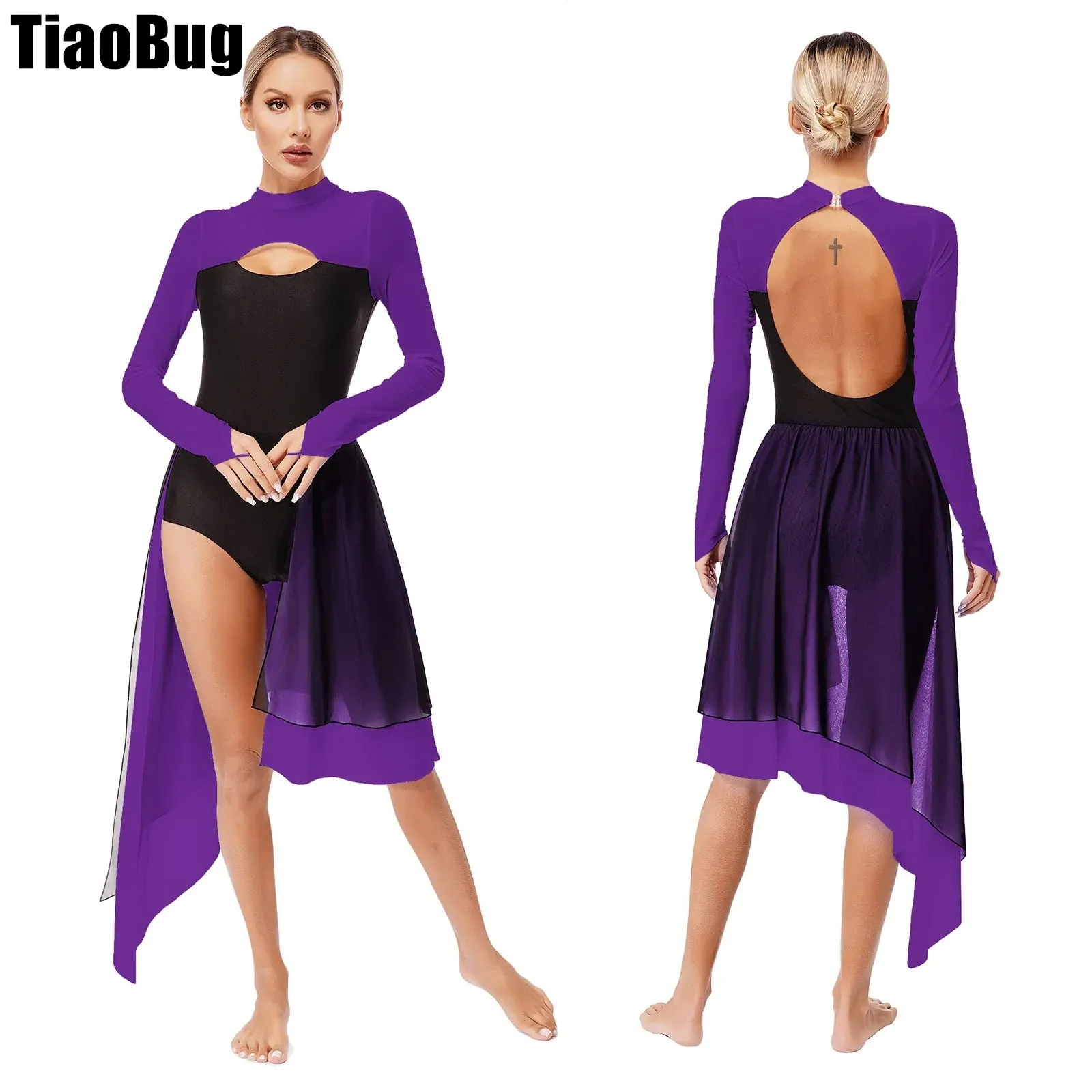 Womens Irregular Lyrical Dance Dresses Cutout Backless Sheer Mesh Long Sleeve Leotard Dress for Stage Performance Competition
Womens Irregular Lyrical Dance Dresses Cutout Backless Sheer Mesh Long Sleeve Leotard Dress for Stage Performance Competition