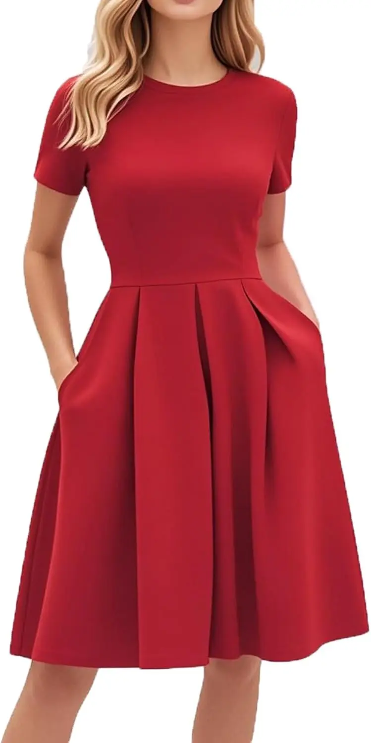 Red A-Line Short Sleeve Dress with Pockets for Women, Summer Party Church Bridesmaid Graduation Occasion
Red A-Line Short Sleeve Dress with Pockets for Women, Summer Party Church Bridesmaid Graduation Occasion