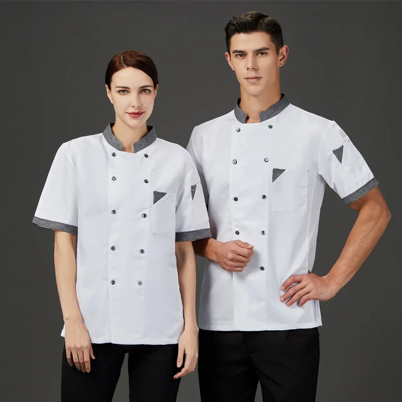 Short-sleeved chef uniforms for men and women, slim fit, summer kitchen, western restaurant, pastry and cake shop chef workwear
Short-sleeved chef uniforms for men and women, slim fit, summer kitchen, western restaurant, pastry and cake shop chef workwear