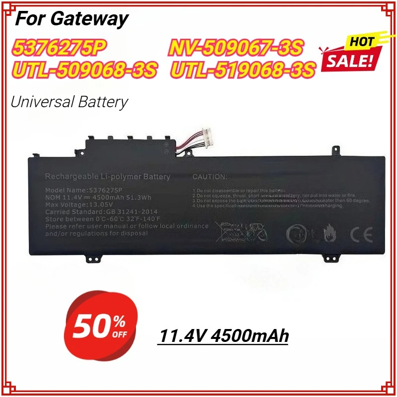 5376275P NV-509067-3S UTL-509068-3S Laptop Battery for Gateway GWTN141 GWTN156 GWNC31514 51416 GWNR71517 5376275P 11.4V 4500mAh
5376275P NV-509067-3S UTL-509068-3S Laptop Battery for Gateway GWTN141 GWTN156 GWNC31514 51416 GWNR71517 5376275P 11.4V 4500mAh