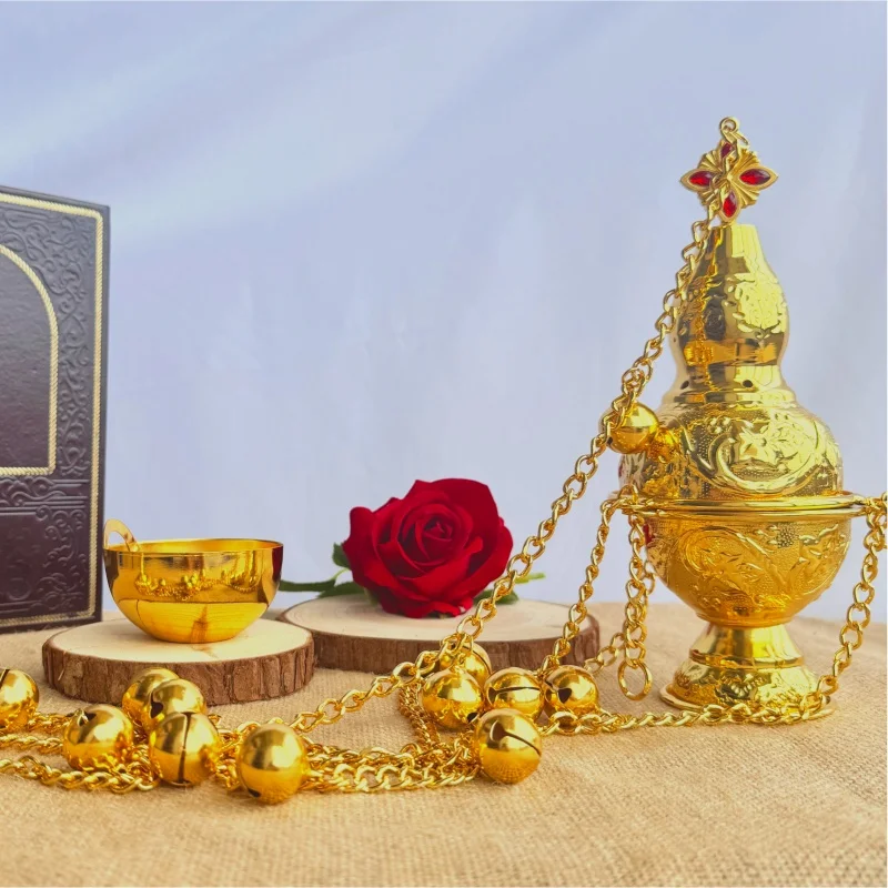 New Premium Gold Plated Orthodox Thurible Incense Burner with Chain & Bells for Church Liturgy Blessing and Religious Ceremonies
New Premium Gold Plated Orthodox Thurible Incense Burner with Chain & Bells for Church Liturgy Blessing and Religious Ceremonies