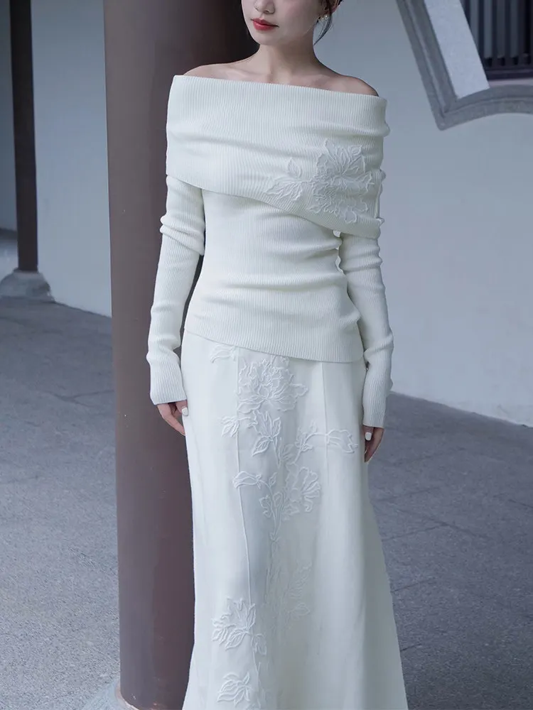 Ele Peter Pan Uncle Knitted Embroidered One oulder Engagement Suit with f Skirt French Sle Faion Set for Women
Ele Peter Pan Uncle Knitted Embroidered One oulder Engagement Suit with f Skirt French Sle Faion Set for Women