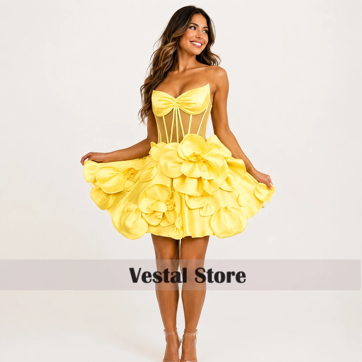 Vestal Yellow Corset Mini Homecoming Dress 3D Satin Flower Short Cocktail Dress Birthday Party Gown Customized
Vestal Yellow Corset Mini Homecoming Dress 3D Satin Flower Short Cocktail Dress Birthday Party Gown Customized