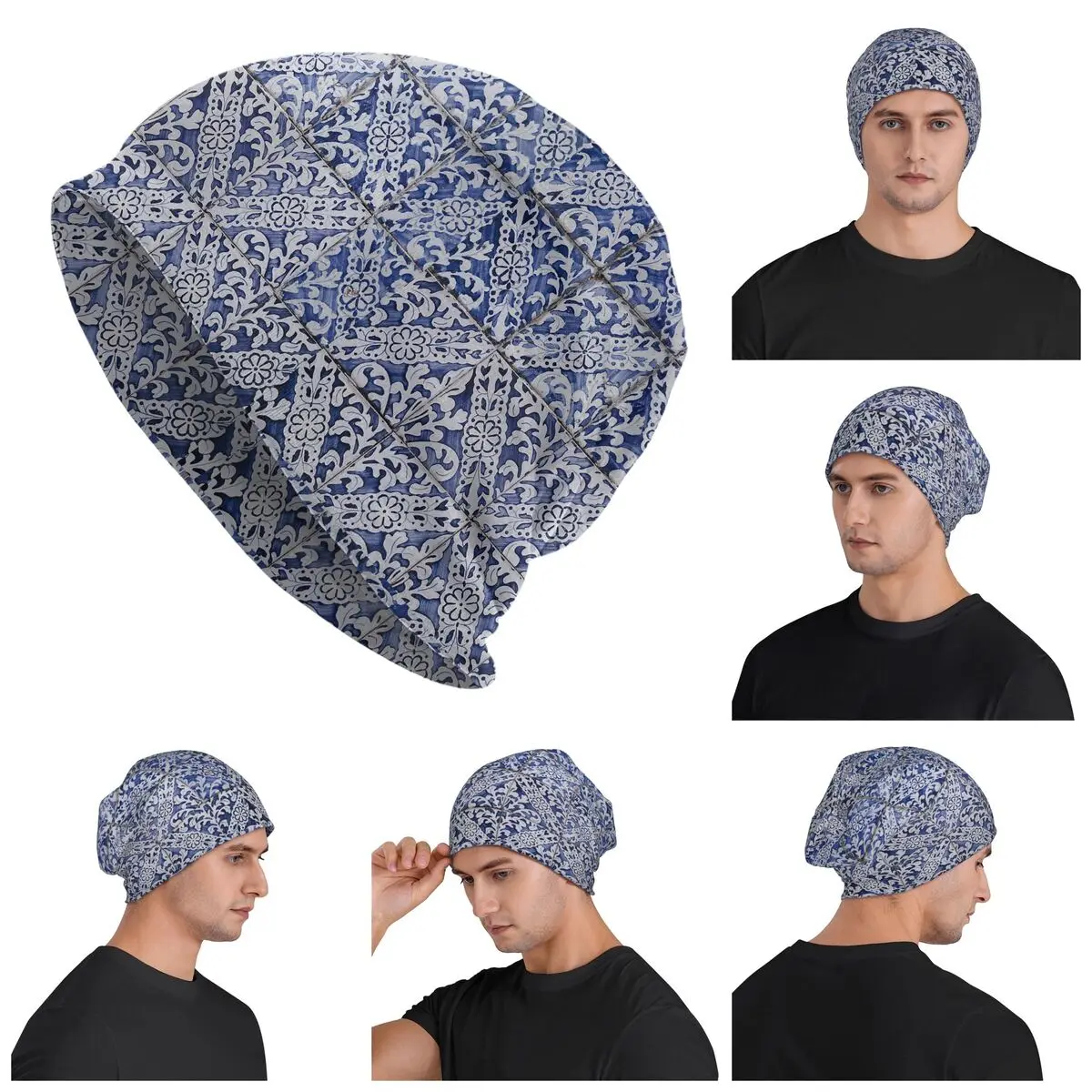 Португальская плитка (синий и белый) Теплая вязаная шапка в стиле хип-хоп Шапка-капот Осень-зима Уличные шапки Шапки для взрослых унисекс 
Португальская плитка (синий и белый) Теплая вязаная шапка в стиле хип-хоп Шапка-капот Осень-зима Уличные шапки Шапки для взрослых унисекс