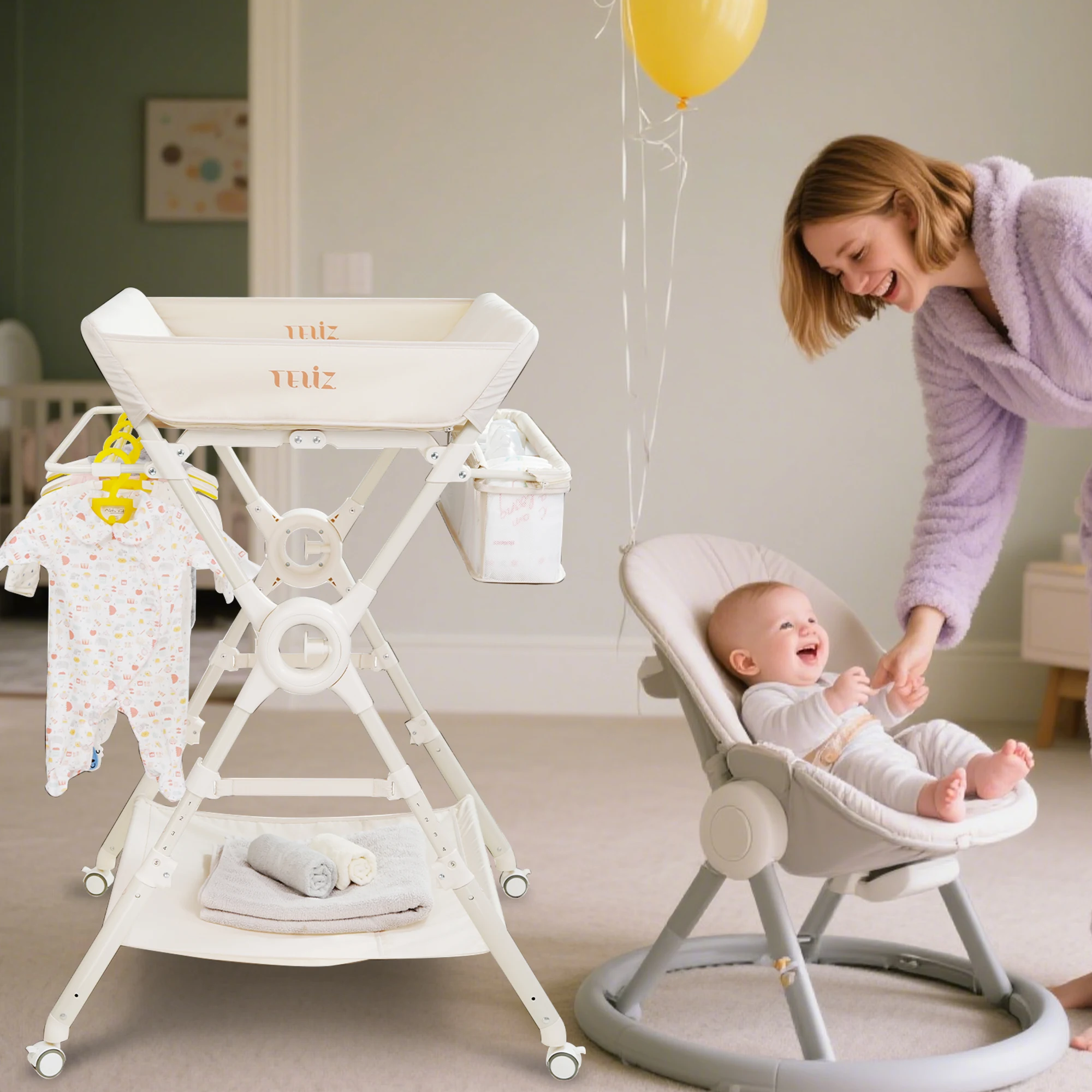 Portable Changing Table, One-Touch Folding Baby Diaper Changing Station with Wheels and Adjustable Height for Infant
Portable Changing Table, One-Touch Folding Baby Diaper Changing Station with Wheels and Adjustable Height for Infant