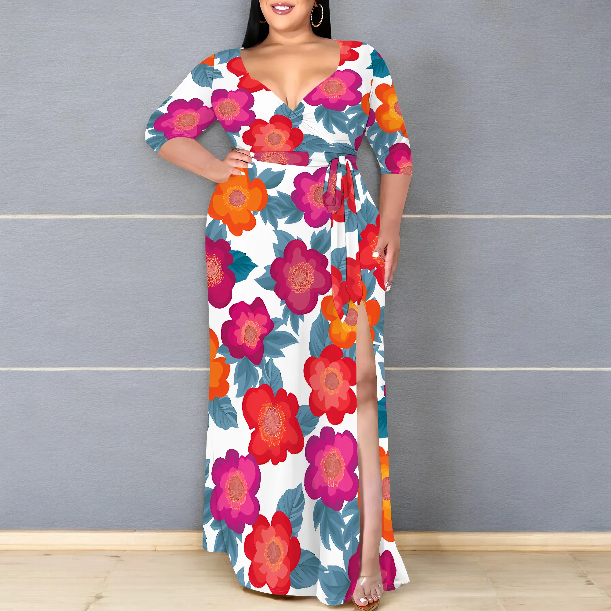 Plus Size V Neck Long Sleeve Maxi Dress Women Casual Party Beach Split Hem Elegant Outfit
Plus Size V Neck Long Sleeve Maxi Dress Women Casual Party Beach Split Hem Elegant Outfit