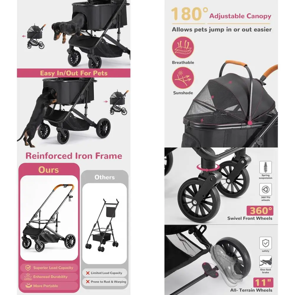 Folding 4-Wheel Pet Stroller for Dogs & Cats up to 60lbs, Detachable Carrier, Storage Basket, Breathable Mesh, Cup Holder, Black
Folding 4-Wheel Pet Stroller for Dogs & Cats up to 60lbs, Detachable Carrier, Storage Basket, Breathable Mesh, Cup Holder, Black
