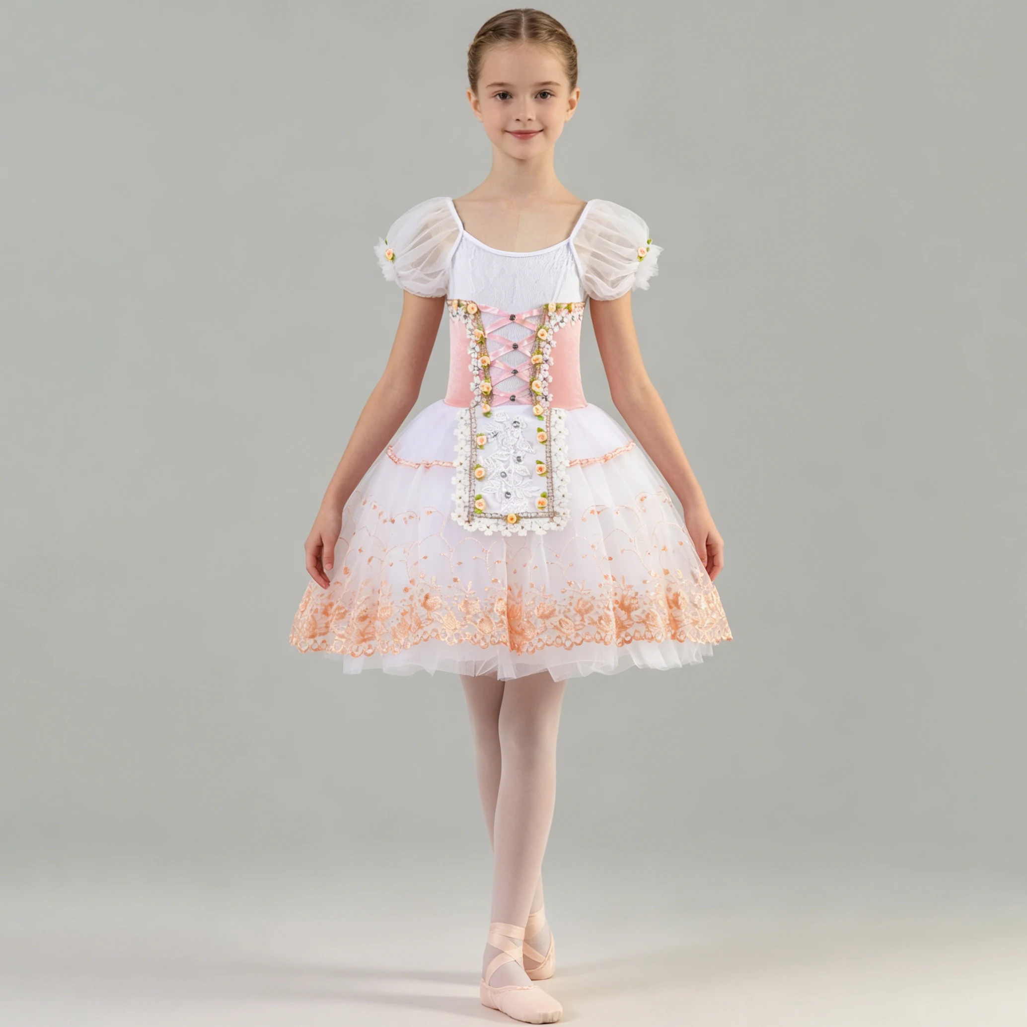 Professional Ballet Dress Ribbon Lace Puff Sleeve Flower Ballerina Performance accessories Children Girl Ballet Dance Clothes
Professional Ballet Dress Ribbon Lace Puff Sleeve Flower Ballerina Performance accessories Children Girl Ballet Dance Clothes