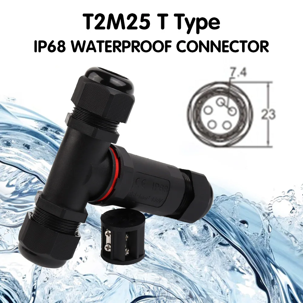 IP68-T2M25 T Branch 5Pin Waterproof Sealed Connector Quick Screw Push-in Terminals Electric Junction Box Wire Diameter 6-16 mm
IP68-T2M25 T Branch 5Pin Waterproof Sealed Connector Quick Screw Push-in Terminals Electric Junction Box Wire Diameter 6-16 mm