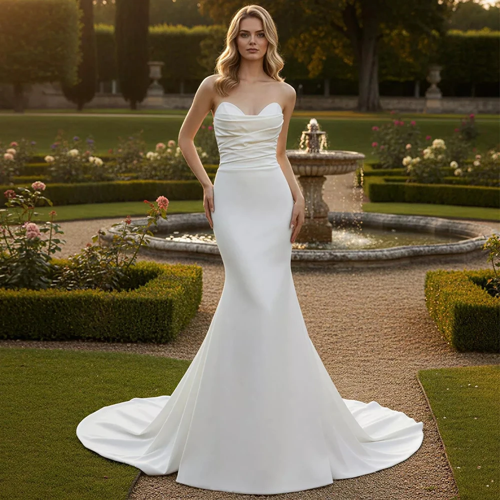 Fashion Jersey Pleats Sweetheart Mermaid Wedding Dress 2026 Customized vestidos de novia Sleeveless Court Train Bridal Gowns
Fashion Jersey Pleats Sweetheart Mermaid Wedding Dress 2026 Customized vestidos de novia Sleeveless Court Train Bridal Gowns