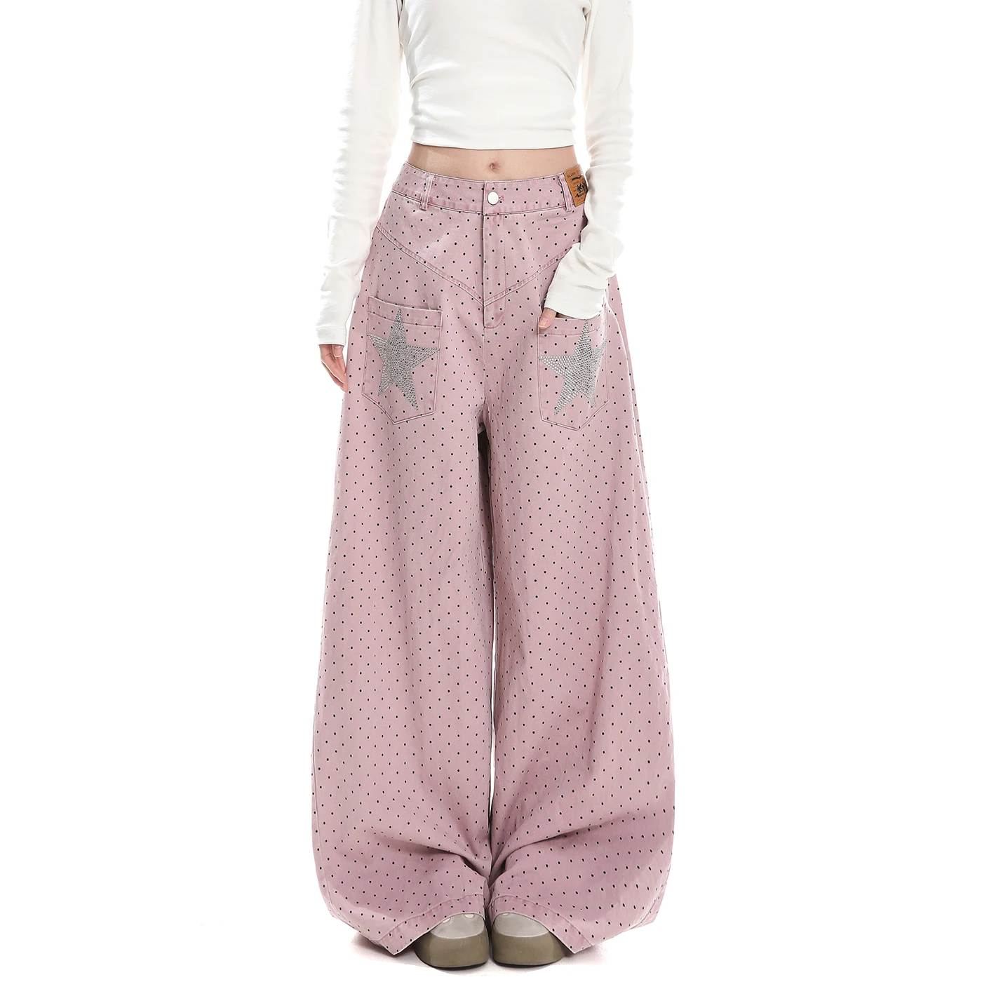 Retro American Polka Dot Star Rhinestone Multiple kets Loose Wide Leg Jeans Women's Spring New Sle Trendy Denim Pants
Retro American Polka Dot Star Rhinestone Multiple kets Loose Wide Leg Jeans Women's Spring New Sle Trendy Denim Pants
