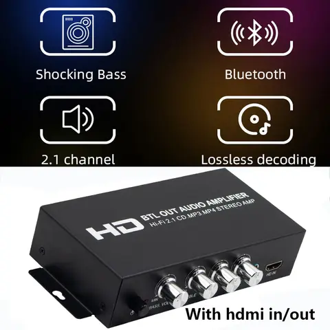 Amplificatore audio digitale stereo in classe D 2.1CH 80W×2(L/R)+80W(sub) con subwoofer Uscita HDMI per auto/marino/altoparlanti passivi esterni