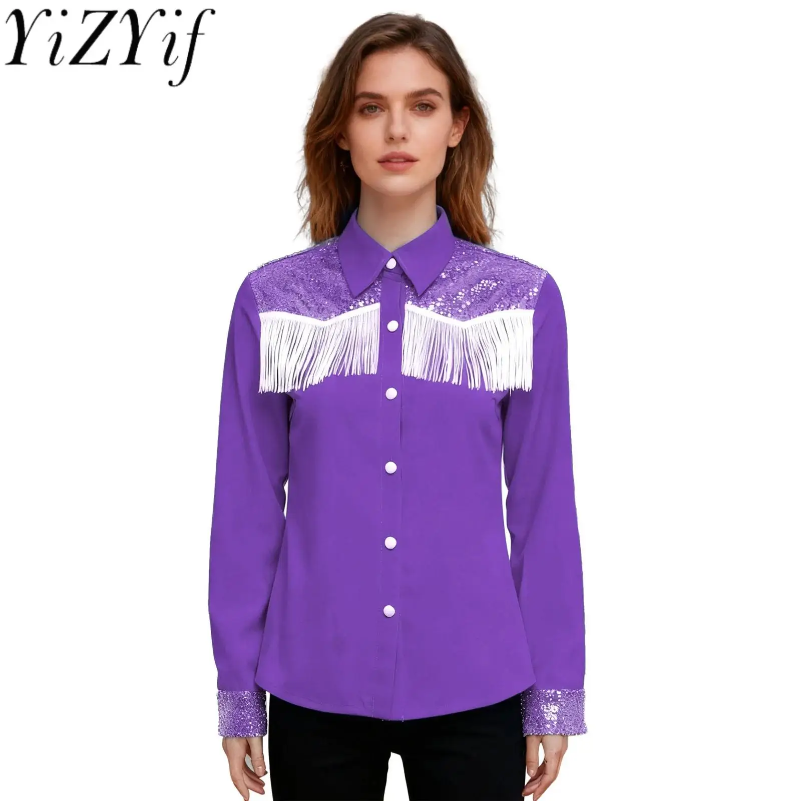 Women Halloween Party Western Cowgirl Hippies Tassels Sequins Shirt Long Sleeve Vintage Fringe Decor Cowgirl Role Play Tops
Women Halloween Party Western Cowgirl Hippies Tassels Sequins Shirt Long Sleeve Vintage Fringe Decor Cowgirl Role Play Tops