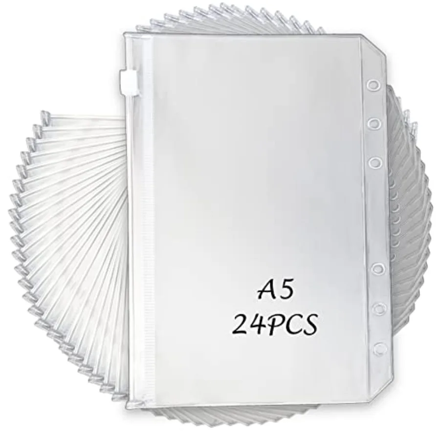 24PCS A5 Binder Pockets, A5 Budget Envelopes with Zipper, Waterproof, 6-Ring Notebook Binder, Document Filing Bags
24PCS A5 Binder Pockets, A5 Budget Envelopes with Zipper, Waterproof, 6-Ring Notebook Binder, Document Filing Bags