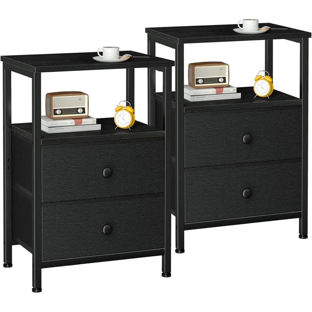 Black 2 Drawer Fabric Nightstand Set with Open Storage Shelf for Bedroom and Living Room
Black 2 Drawer Fabric Nightstand Set with Open Storage Shelf for Bedroom and Living Room