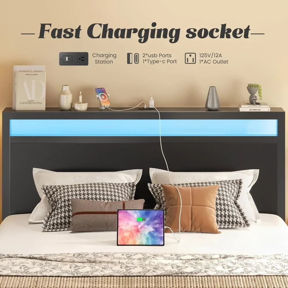 Queen Bed Frame with Headboard & Footboard, Bed Frame with Built-in Charging Station & LED Light, Storage Shelf, Noise-Free
Queen Bed Frame with Headboard & Footboard, Bed Frame with Built-in Charging Station & LED Light, Storage Shelf, Noise-Free