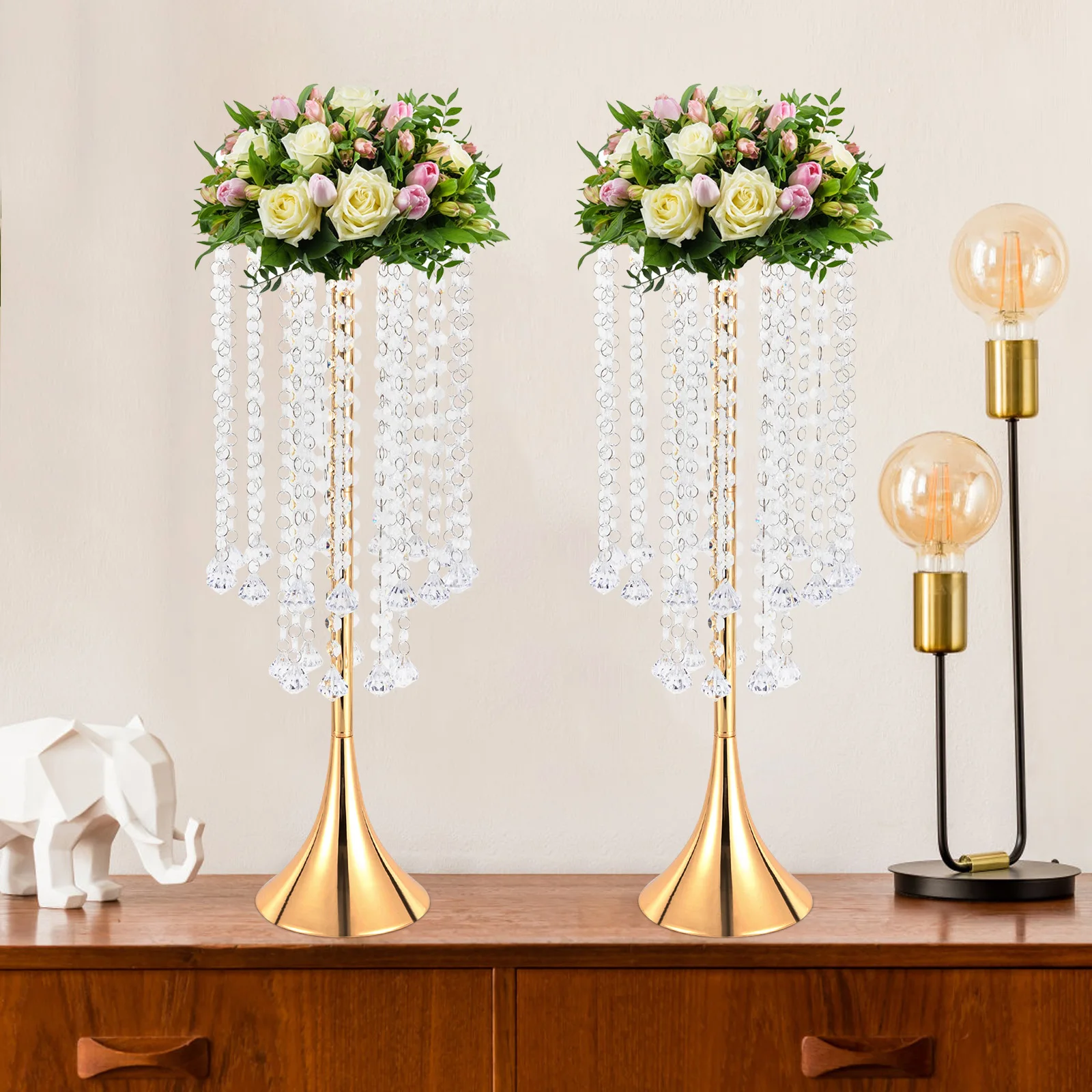 2Pcs Luxurious Crystal Tall Stand Wedding Centerpiece Metal Flower Arrangements Gold/Silver
2Pcs Luxurious Crystal Tall Stand Wedding Centerpiece Metal Flower Arrangements Gold/Silver