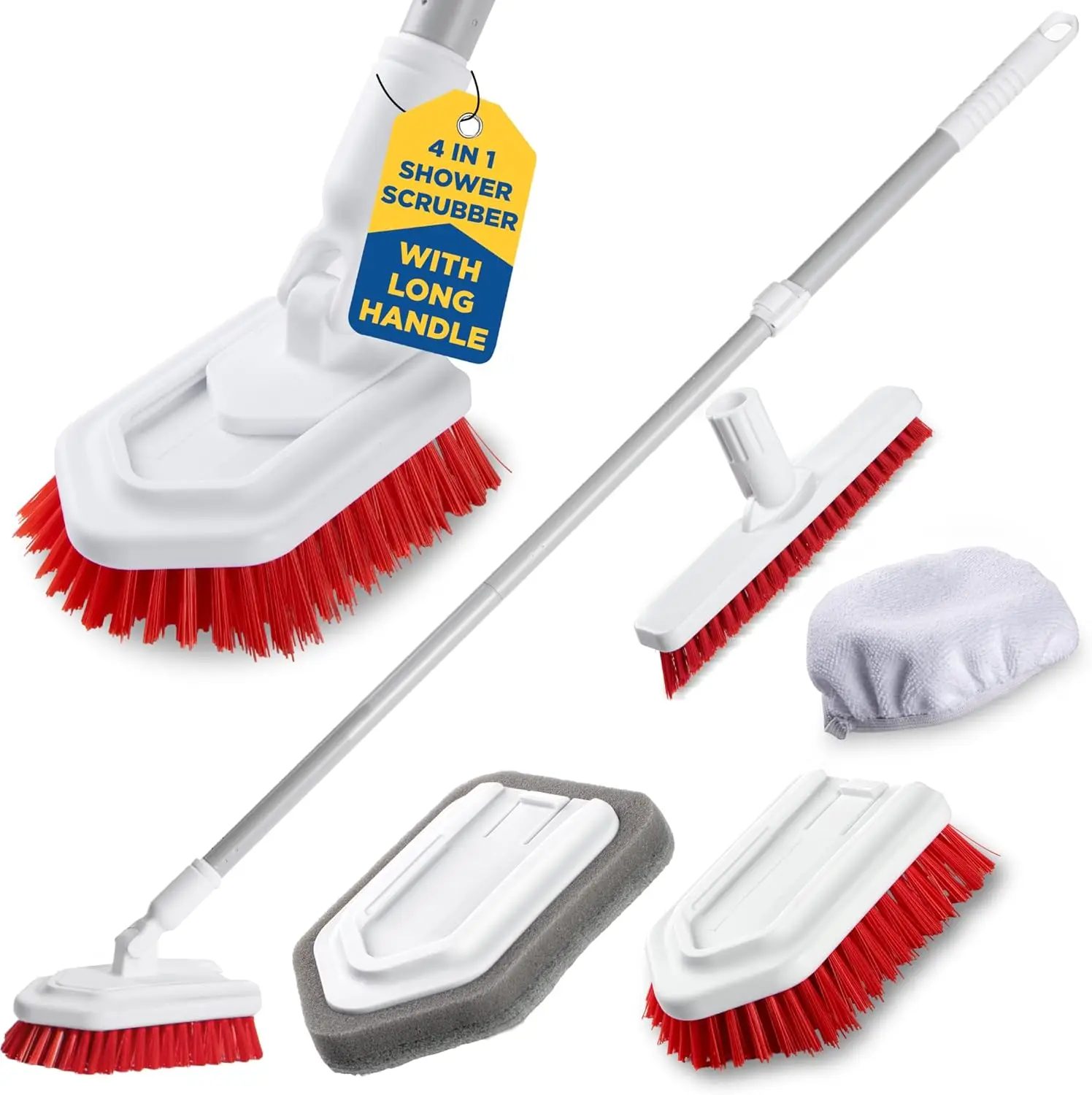 2-in-1 Long Handle Shower Scrubber & Grout Brush, Stiff Bristles, Scouring Pad & Cloth
2-in-1 Long Handle Shower Scrubber & Grout Brush, Stiff Bristles, Scouring Pad & Cloth