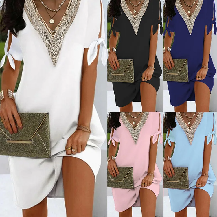 Women's New Fashion Craft Cuffs Split Bow Solid Color Neckline Lace Dress Spot Cross-border Europe and The United States
Women's New Fashion Craft Cuffs Split Bow Solid Color Neckline Lace Dress Spot Cross-border Europe and The United States
