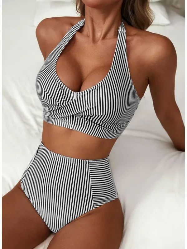Swimwear 2026 Bikini Sets High Waisted Halter Neck Bikinis Sleeveless Cropped Top Swimsuit Striped Two Piece Swimsuit Woman
Swimwear 2026 Bikini Sets High Waisted Halter Neck Bikinis Sleeveless Cropped Top Swimsuit Striped Two Piece Swimsuit Woman