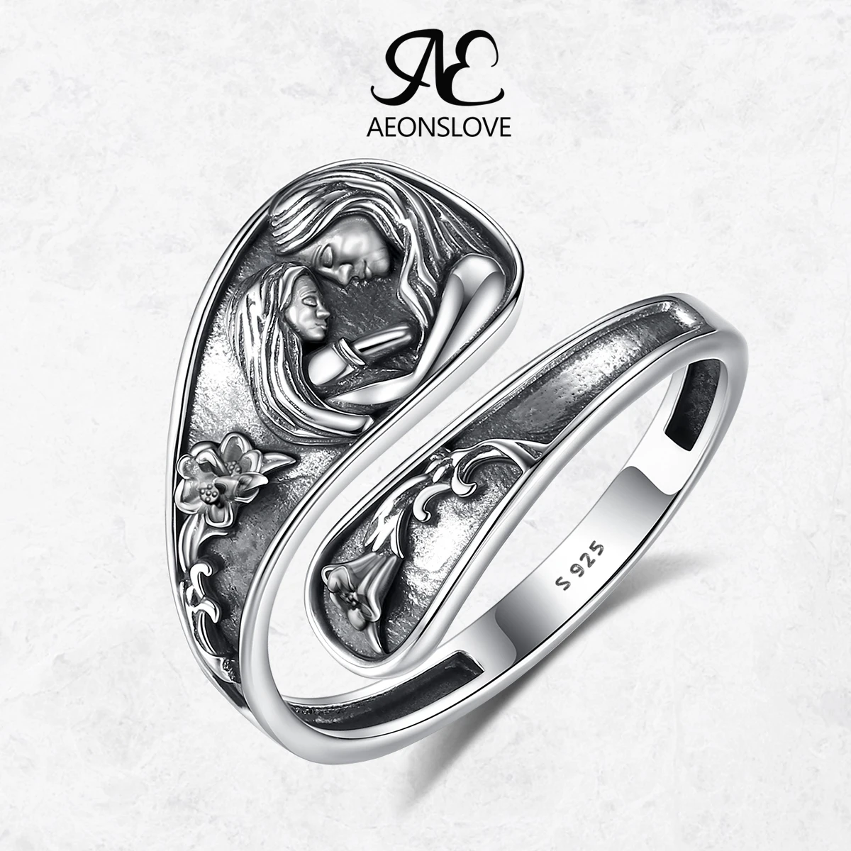 AEONSLOVE 925 Sterling Silver Mother Daughter Adjustable Ring Vintage Floral Spoon Ring Family Jewelry Mother's Day Gift for Mom
AEONSLOVE 925 Sterling Silver Mother Daughter Adjustable Ring Vintage Floral Spoon Ring Family Jewelry Mother's Day Gift for Mom