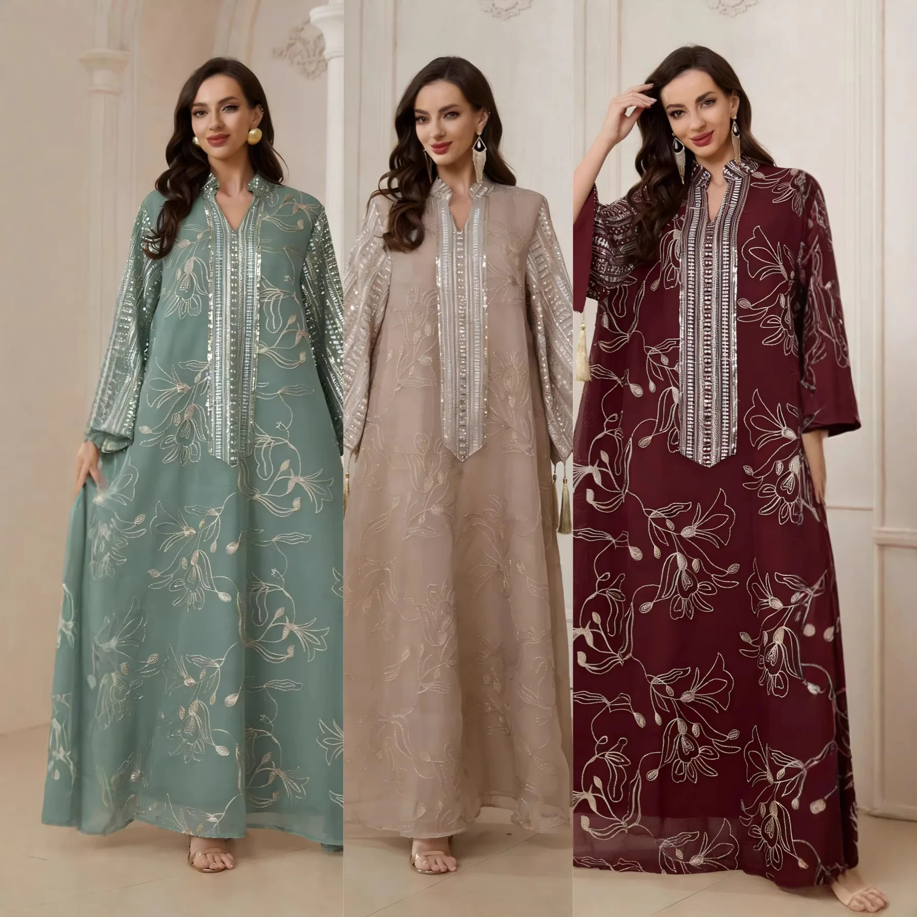 Nc181 Best-selling Dress With Embroidery And Sequins, Plus-size Women's Robe With Tassels, New Style Dubai Luxury Islam Elegant
Nc181 Best-selling Dress With Embroidery And Sequins, Plus-size Women's Robe With Tassels, New Style Dubai Luxury Islam Elegant