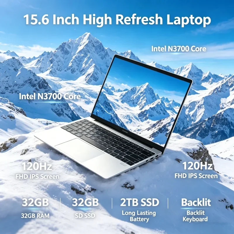 Latest 15.6" Laptop, Intel N3700, 120Hz FHD IPS, 32GB RAM, 2TB SSD, Big Battery & Backlit Keyboard
Latest 15.6" Laptop, Intel N3700, 120Hz FHD IPS, 32GB RAM, 2TB SSD, Big Battery & Backlit Keyboard