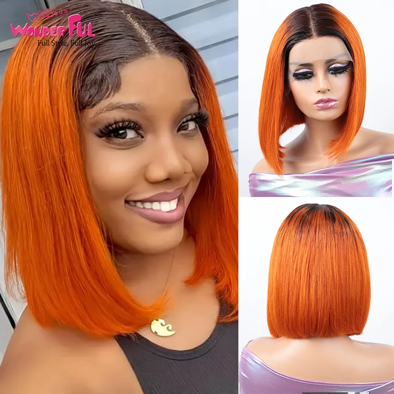 Short Straight Bob Wig Human Hair for Black Women T Part Lace Wig Cosplay Wigs Ombre Orange Dark Roots Middle Part Transparent
Short Straight Bob Wig Human Hair for Black Women T Part Lace Wig Cosplay Wigs Ombre Orange Dark Roots Middle Part Transparent