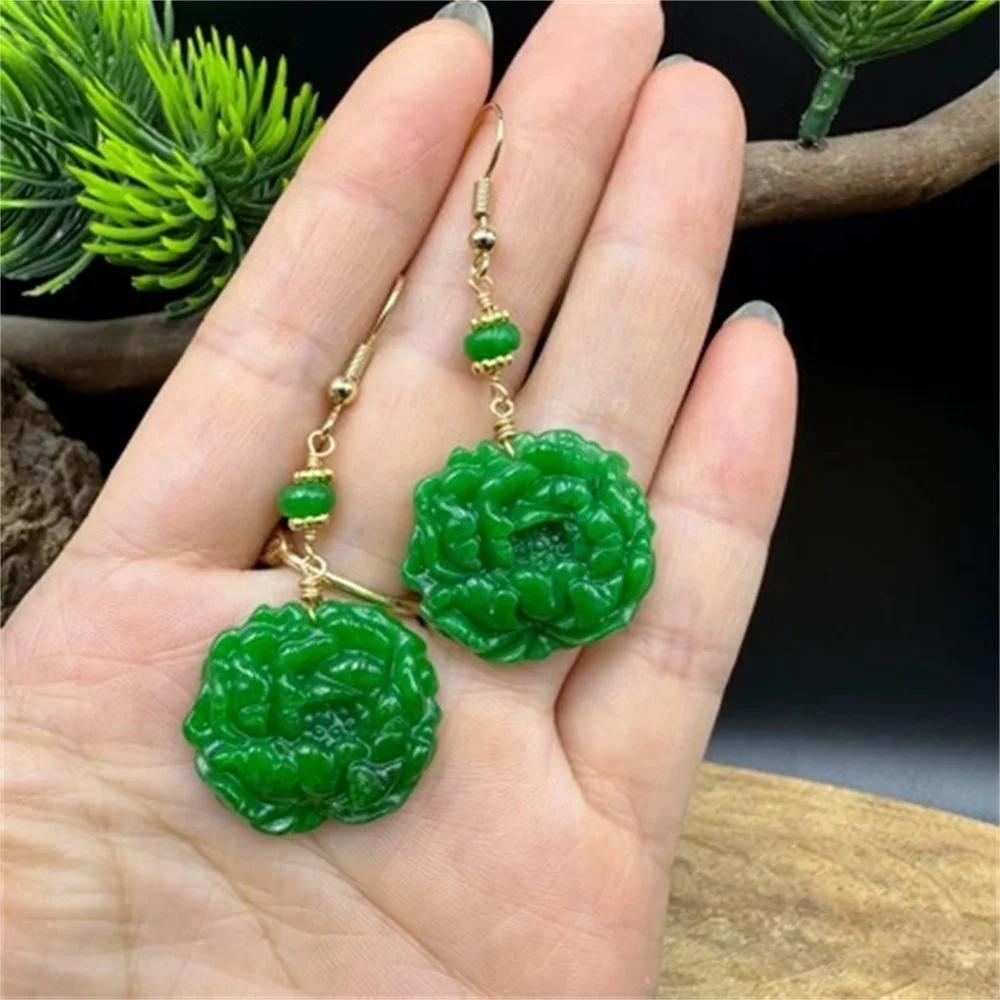 Модные зеленые нефритовые резные серьги с цветущим цветком пиона, очаровательные нефритовые висячие серьги, ювелирные изделия из камня для свадебной вечеринки, подарок для красивой девушки
Модные зеленые нефритовые резные серьги с цветущим цветком пиона, очаровательные нефритовые висячие серьги, ювелирные изделия из камня для свадебной вечеринки, подарок для красивой девушки
