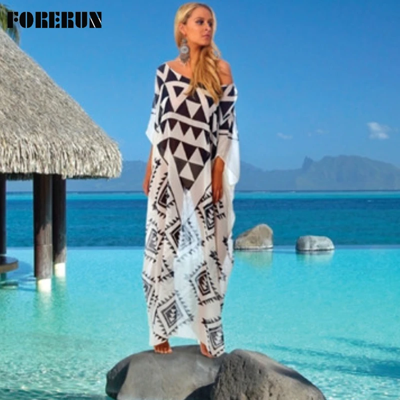 FORERUN Geometric Beach Long Dress Chiffon Kaftan for Women See Through Bohemian Summer Holiday Swim Suit Cover Ups
FORERUN Geometric Beach Long Dress Chiffon Kaftan for Women See Through Bohemian Summer Holiday Swim Suit Cover Ups