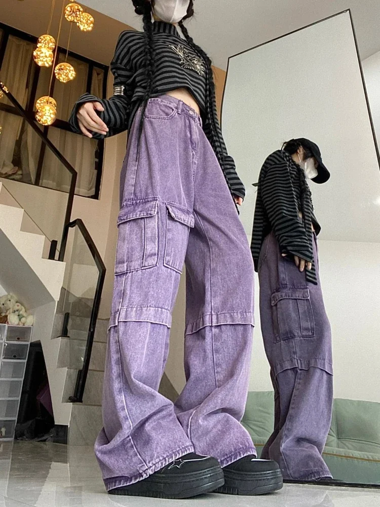Purple Cargo Jeans Women Multiple Pockets American Retro Loose Straight New Autumn Winter High Waist Zipper Street Office Lady
Purple Cargo Jeans Women Multiple Pockets American Retro Loose Straight New Autumn Winter High Waist Zipper Street Office Lady