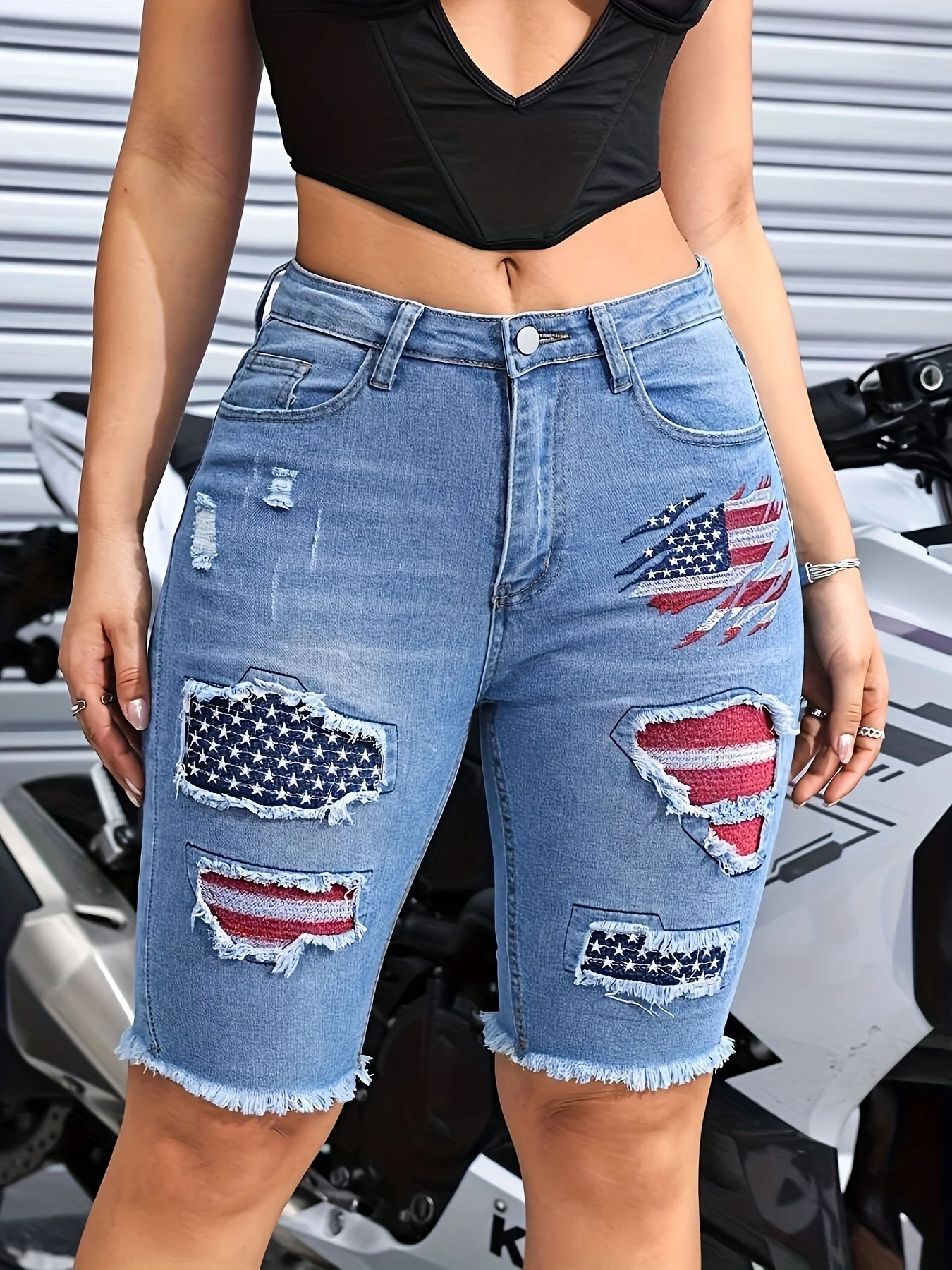 2025 Women's Patriotic Embroidered Jeans Tear Patch Retro Piercing Bottom Edge Detail American Flag Street Wear Shorts
2025 Women's Patriotic Embroidered Jeans Tear Patch Retro Piercing Bottom Edge Detail American Flag Street Wear Shorts