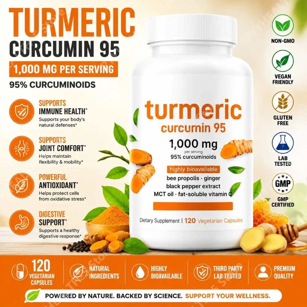 Turmeric Curcumin Capsules 1,000mg with Ginger Black Pepper & Vitamin C Supports Natural Wellness Antioxidant Support, 120 Count
Turmeric Curcumin Capsules 1,000mg with Ginger Black Pepper & Vitamin C Supports Natural Wellness Antioxidant Support, 120 Count