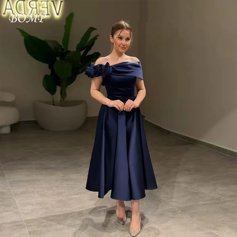 BOMP Elegant Drak Blue Evening Dress Off Shoulder 3D Rose Draped Ankle Length Taffeta Formal Occasion Birthday Party Gown Custom
BOMP Elegant Drak Blue Evening Dress Off Shoulder 3D Rose Draped Ankle Length Taffeta Formal Occasion Birthday Party Gown Custom