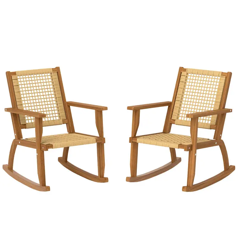 Outdoor Lawn Rocking Chair Set of 2, Wood Patio Rocking Chairs with Wicker Back and Seat for Garden, Khaki
Outdoor Lawn Rocking Chair Set of 2, Wood Patio Rocking Chairs with Wicker Back and Seat for Garden, Khaki