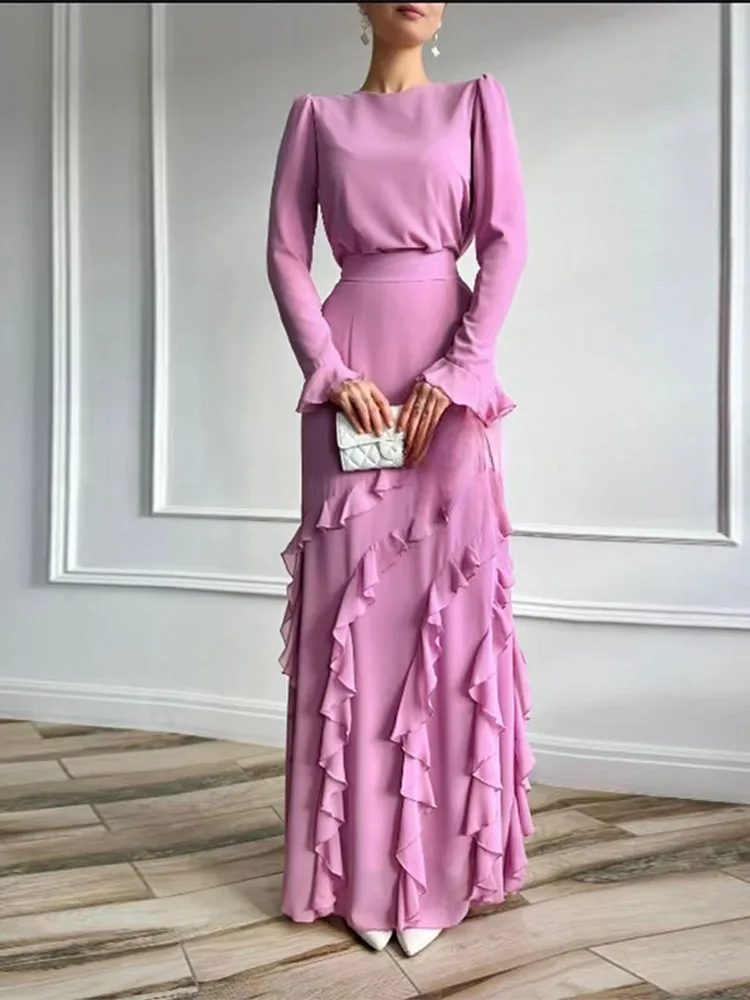 2 Piece Set Women Y2k Flare Sleeve Long Sleeve Shirt High Waist Ruffle Loose Maxi Skirts Sexy Elegant Female Outfit 2025
2 Piece Set Women Y2k Flare Sleeve Long Sleeve Shirt High Waist Ruffle Loose Maxi Skirts Sexy Elegant Female Outfit 2025