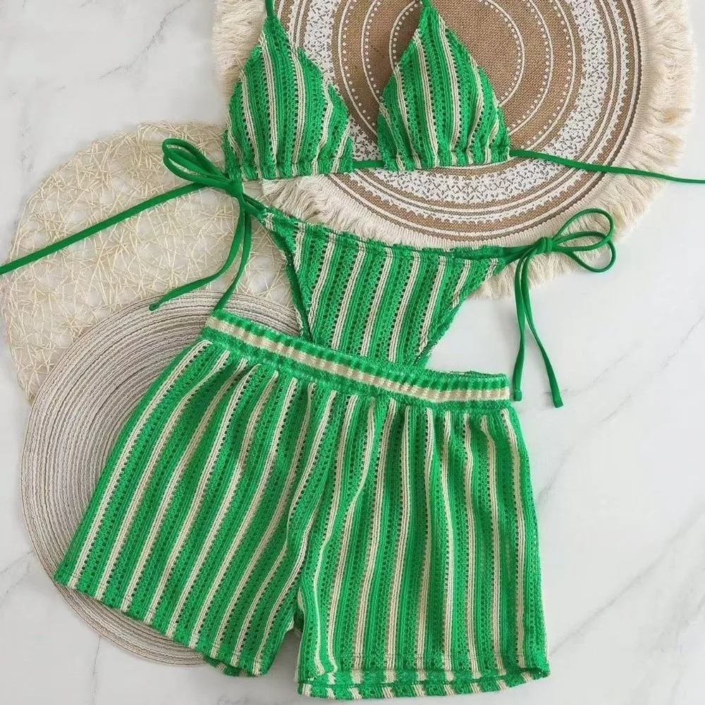Fashion Stripes 3 in 1 Swimwear Set Sleeveless Slim Fit Bikini Bathing Suit Lace Up Deep-V Knitting Swimsuit Swimming Pool
Fashion Stripes 3 in 1 Swimwear Set Sleeveless Slim Fit Bikini Bathing Suit Lace Up Deep-V Knitting Swimsuit Swimming Pool
